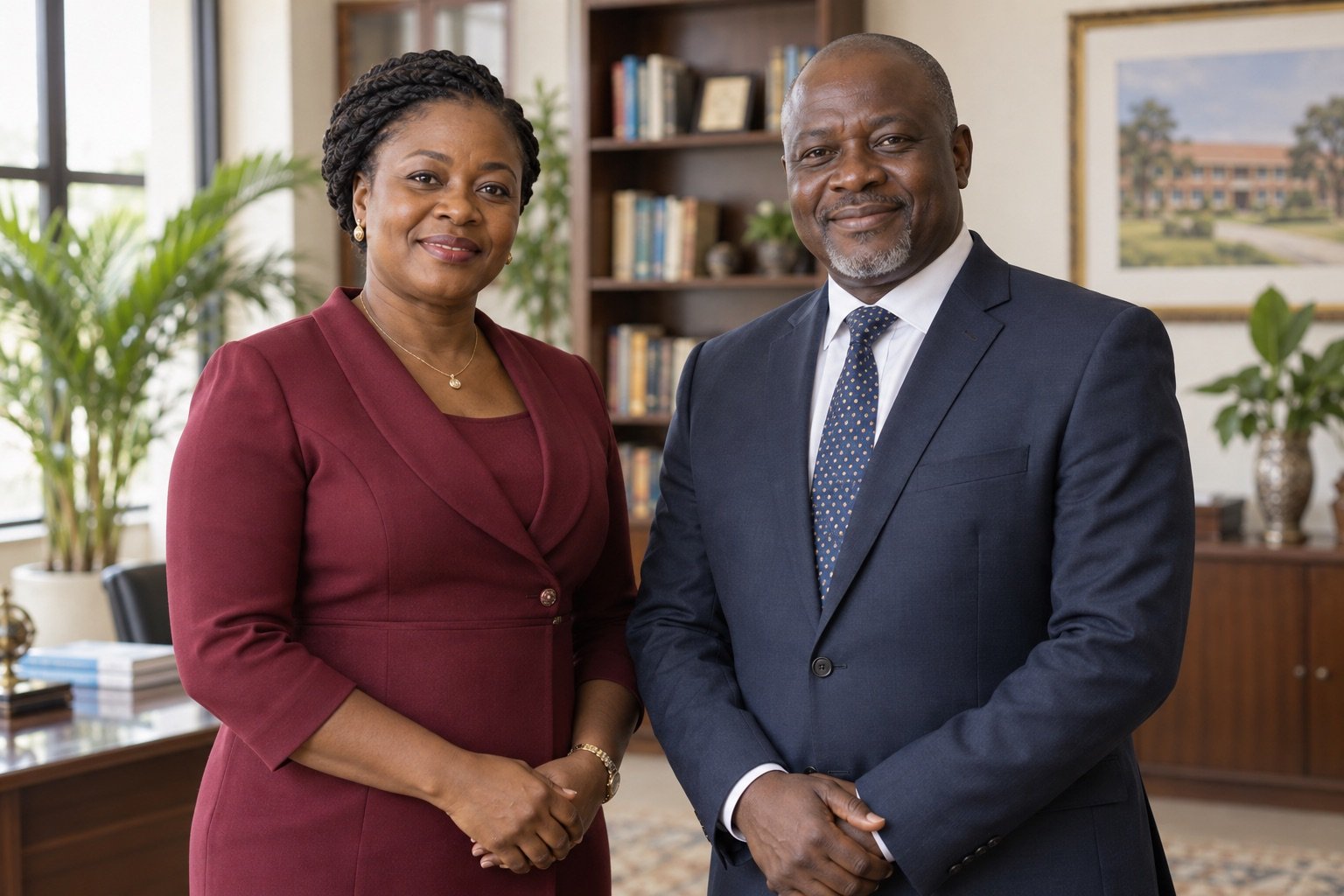 AI-generated sample portrait of two fictional Ghanaian school leaders